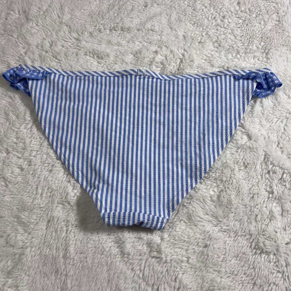 Aerie Blue White Striped Seersucker Ruffle Bikini Bottom XS 075-1753-2909 - Picture 5 of 11